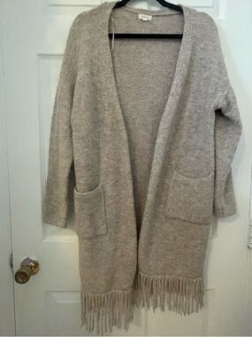 debut Taupe Fringe Open-Front Pocket Cardigan